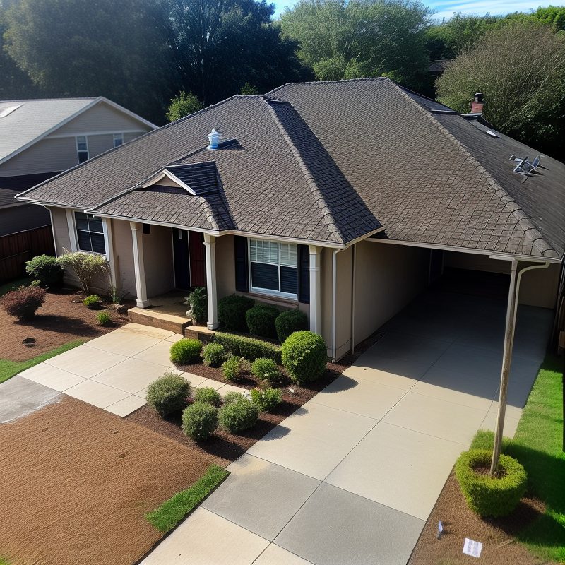 Image of a roof and driveway that has been cleaned